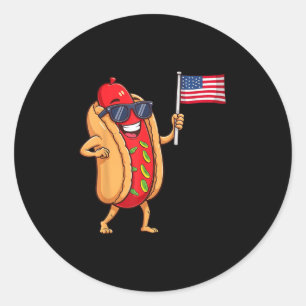 Funny Hotdog Patriotic Us America Flag 4th Of July Classic Round Sticker