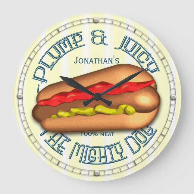 Funny Hotdog Personalised Kitchen Clock (Front)