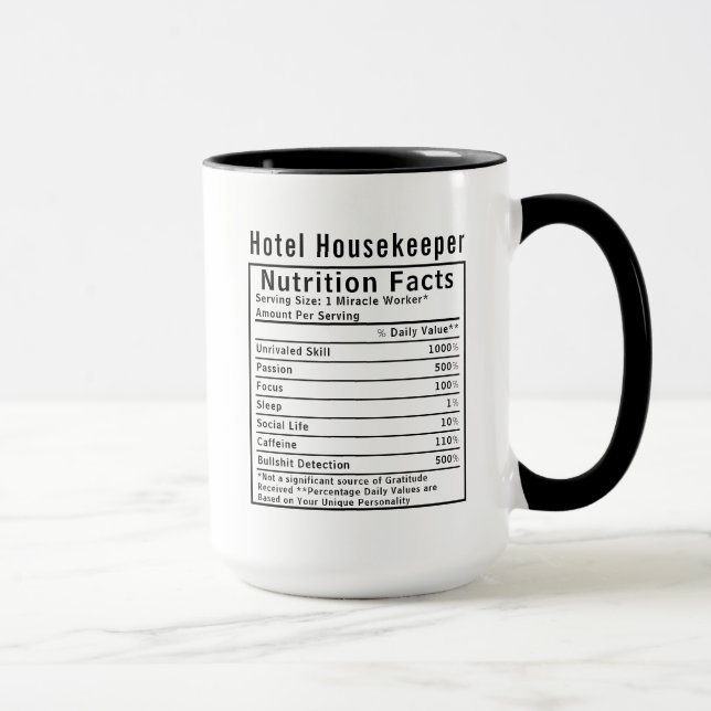 Funny Hotel Housekeeper Nutrition Facts Worker  Mug (Right)