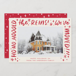Funny House Moving Red Lettering Christmas Photo Holiday Card