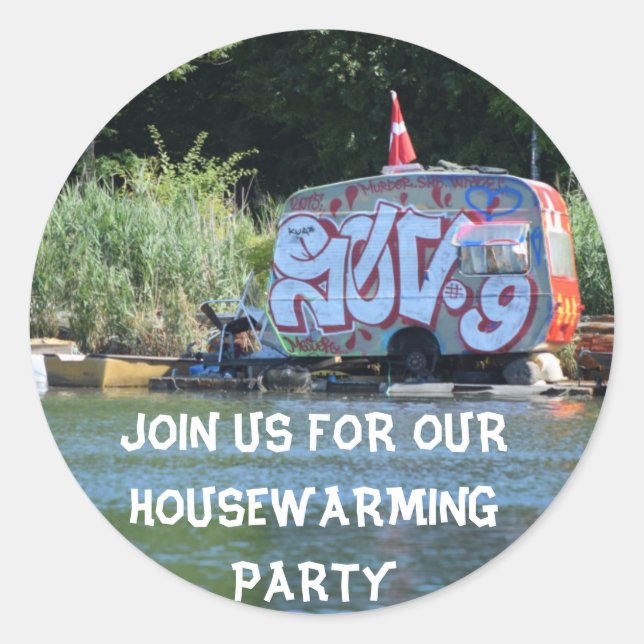 Funny House Warming Party Classic Round Sticker (Front)