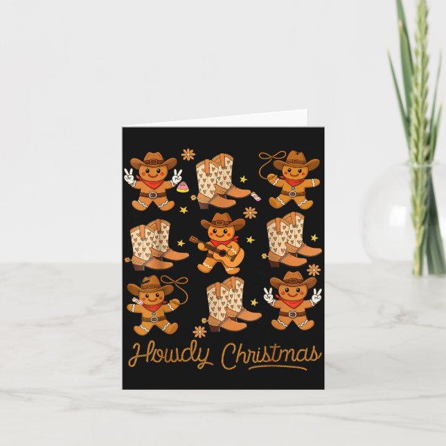 Funny Howdy Christmas Gingerbread Cowboy Rodeo Wes Card (Front)