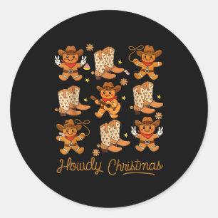 Funny Howdy Christmas Gingerbread Cowboy Rodeo Wes Classic Round Sticker