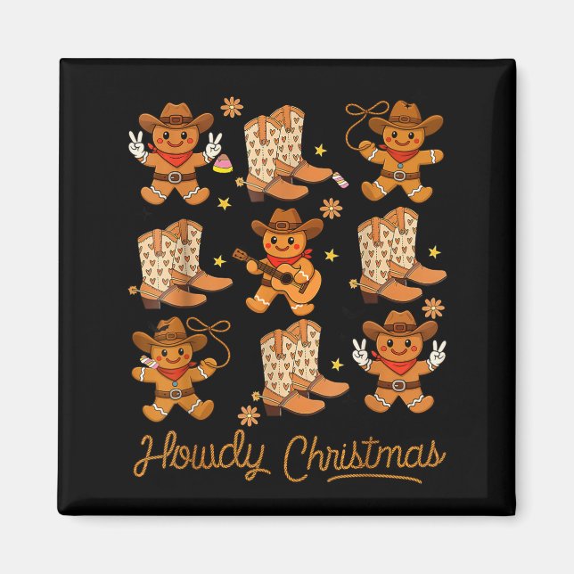 Funny Howdy Christmas Gingerbread Cowboy Rodeo Wes Magnet (Front)