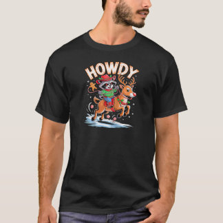 Funny Howdy Christmas Racoon Cowboy Riding Reinde T-Shirt
