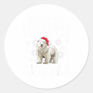 Funny Human Costume Lar Bear Christmas Lights Sant Classic Round Sticker