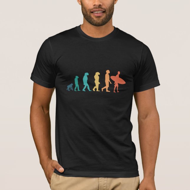 Funny Human Evolution Surfing Gift for Surfers T-Shirt (Front)