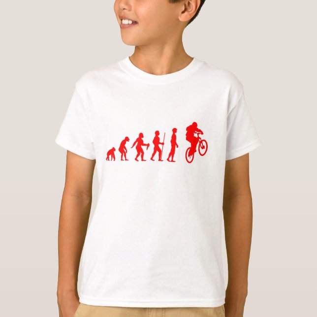 Funny Human Evolution to Mountain Biker Jump T-Shirt (Front)