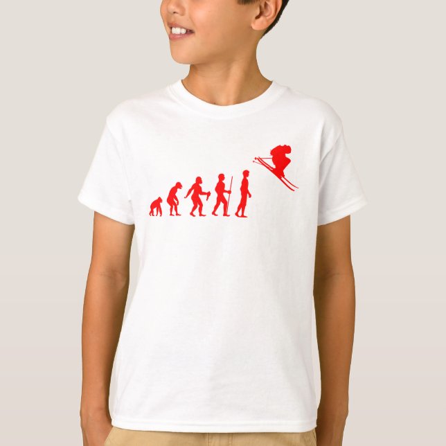 Funny Human Evolution to Skier T-Shirt (Front)
