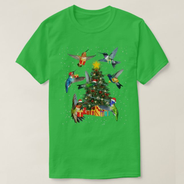 Funny Hummingbird Christmas Tree Hummingbird Lover T-Shirt (Design Front)