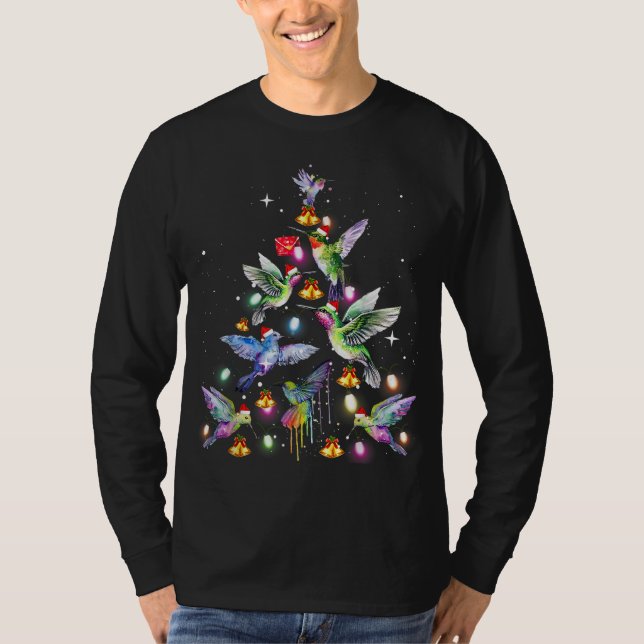 Funny Hummingbird Christmas Tree T-Shirt (Front)