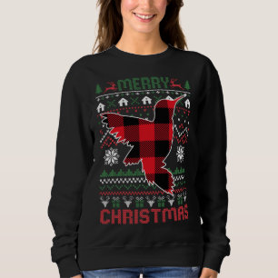 Funny Hummingbird Ugly Christmas Red Plad Lights S Sweatshirt