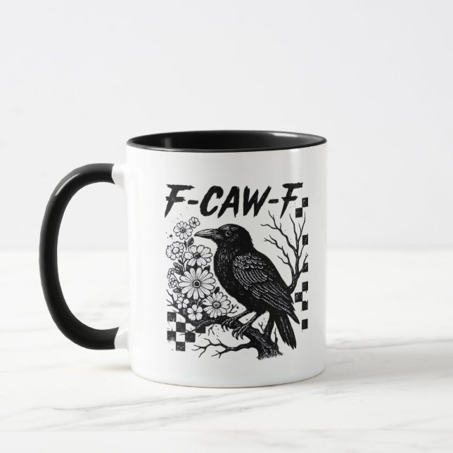 Funny Humor Crow Gothic F-Caw-F Essential Mug (Left)