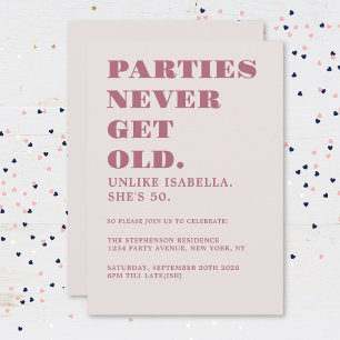 Funny Humorous 50th Birthday Party Pink Invitation