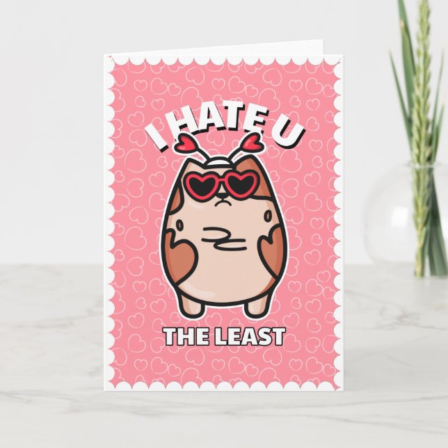 Funny Humour Cat Anti -Valentine's Day Pink Hearts Card (Front)
