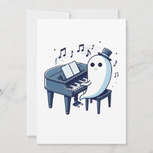 Funny, Humour & Cute Ghost Playing Piano Music Art Invitation