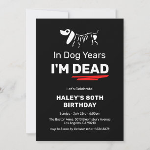 Funny Humour Joke Dog Years 80th Adult Birthday Invitation