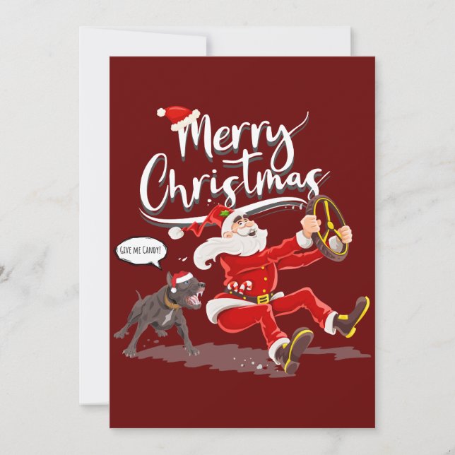 Funny Humour Merry Christmas Card: Bulldog & Santa Holiday Card (Front)