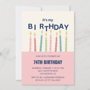 Funny Humour Pink Candle 74th birthday invitation