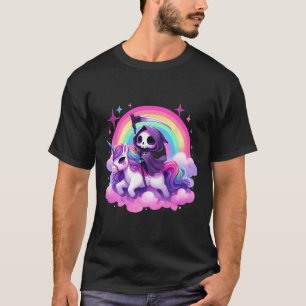 Funny Humour Rainbow Gothic Grim Reaper Riding Uni T-Shirt