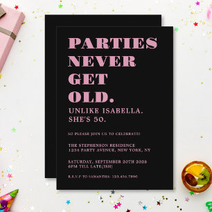 Funny Humourous 50th Birthday Black and Pink Invitation