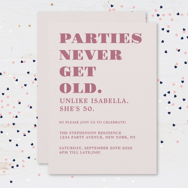 Funny Humourous 50th Birthday Party Pink Invitation (Creator Uploaded)