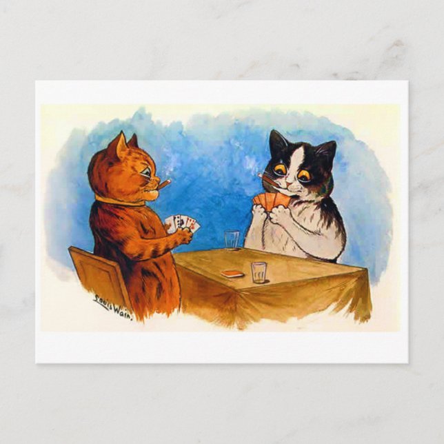 Funny Humourous Cigar Smoking Cats Playing Poker Postcard (Front)