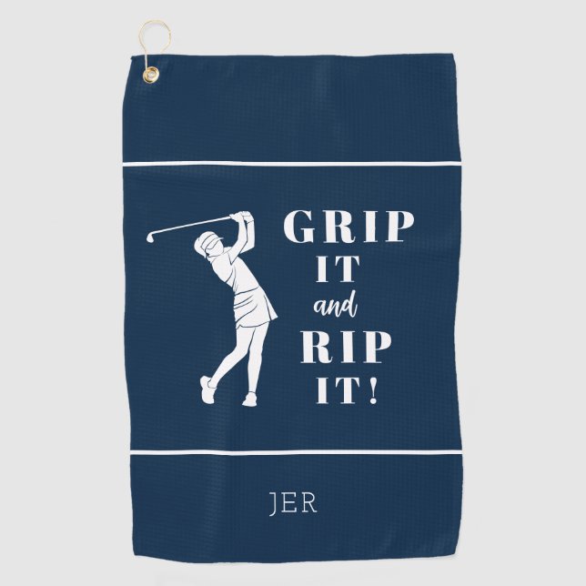 Funny Humourous Golf Grip Rip Ladies Blue Custom Towel (Front)