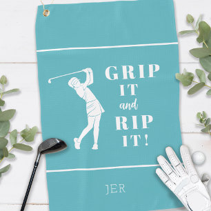 Funny Humourous Golf Grip Rip Ladies Custom Teal Golf Towel