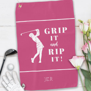 Funny Humourous Golf Grip Rip Ladies Pink Custom Golf Towel