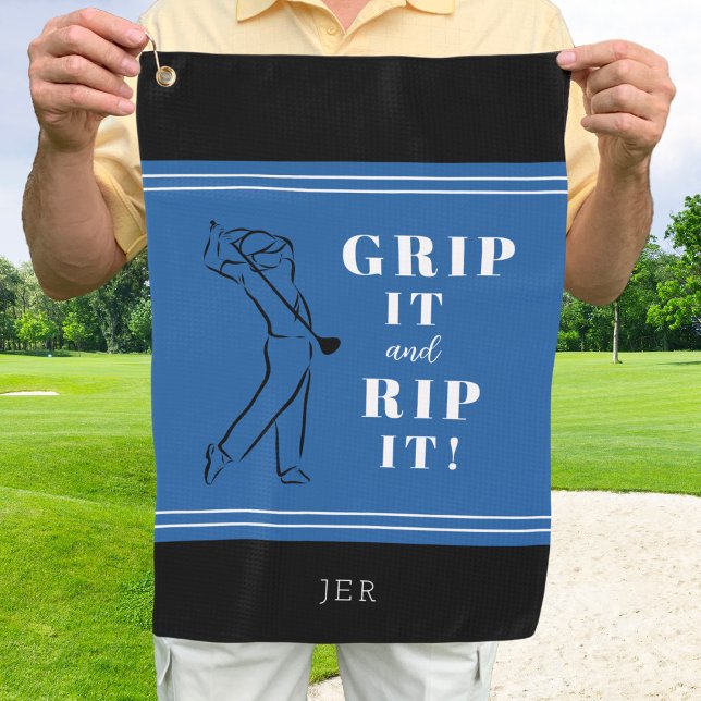 Funny Humourous Golf Grip Rip Mens Royal Blue Blac Golf Towel (Creator Uploaded)