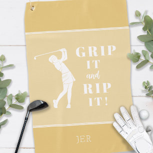 Funny Humourous Golf Grip Rip Womens Custom Yellow Golf Towel
