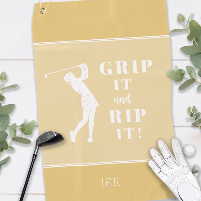 Funny Humourous Golf Grip Rip Womens Custom Yellow Golf Towel (Creator Uploaded)
