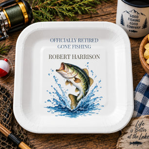 Funny Humourous Gone Fishing Retirement Party Paper Plate