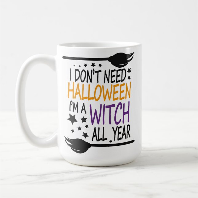 Funny Humourous Halloween Witch Broomstick Coffee Mug (Left)