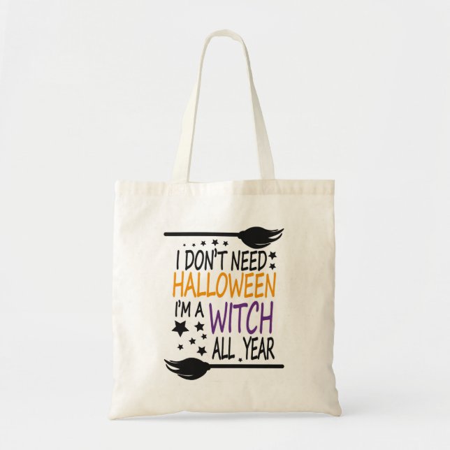 Funny Humourous Halloween Witch Broomstick Tote Bag (Front)