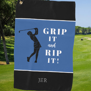 Funny Humourous Ladies Golf Grip Rip Blue Black Golf Towel