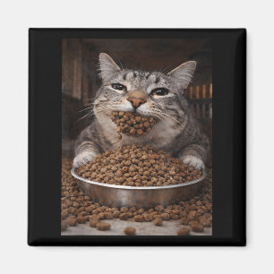 Funny hungry cat meme before the litter box chaos magnet