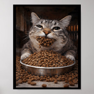 Funny hungry cat meme before the litter box chaos poster
