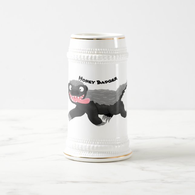 Funny hungry honey badger cartoon illustration beer stein (Center)