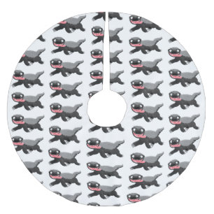 Funny hungry honey badger cartoon illustration brushed polyester tree skirt