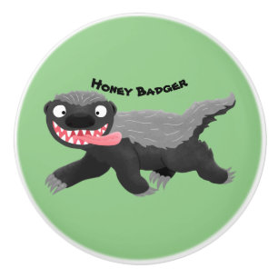 Funny hungry honey badger cartoon illustration ceramic knob