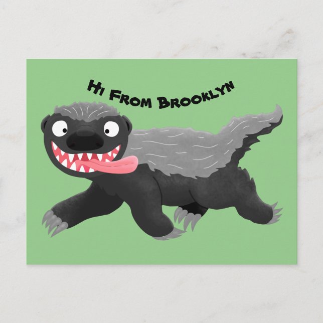 Funny hungry honey badger cartoon illustration postcard (Front)
