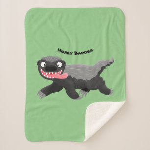 Funny hungry honey badger cartoon illustration  sherpa blanket