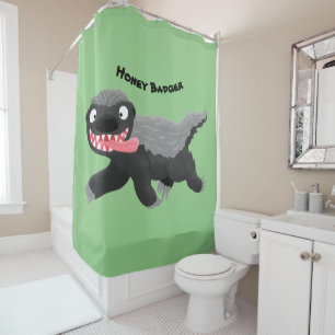 Funny hungry honey badger cartoon illustration shower curtain