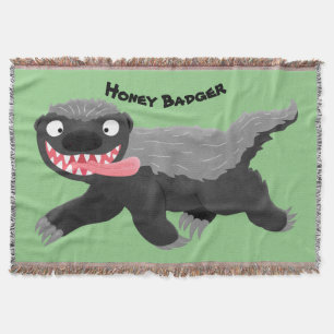 Funny hungry honey badger cartoon illustration  throw blanket
