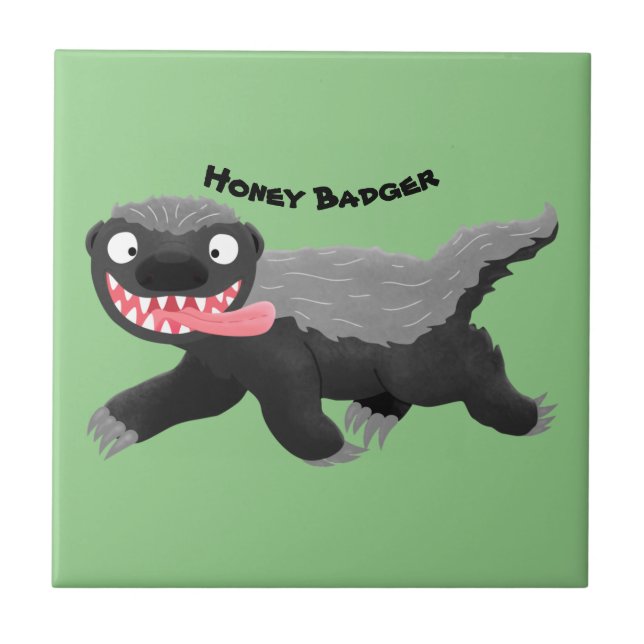 Funny hungry honey badger cartoon illustration tile (Front)