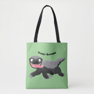 Funny hungry honey badger cartoon illustration tote bag