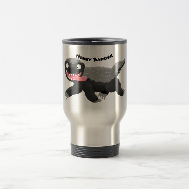 Funny hungry honey badger cartoon illustration travel mug (Center)