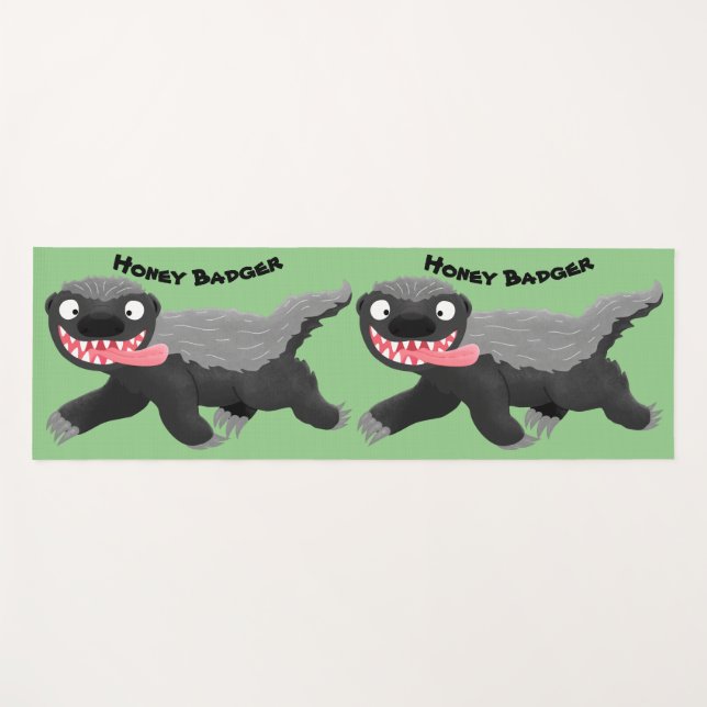 Funny hungry honey badger cartoon illustration yoga mat (Front (Horizontal))